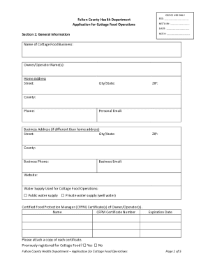 Application for Cottage Food Operations