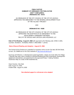 Public Notice Summary of Ordinances