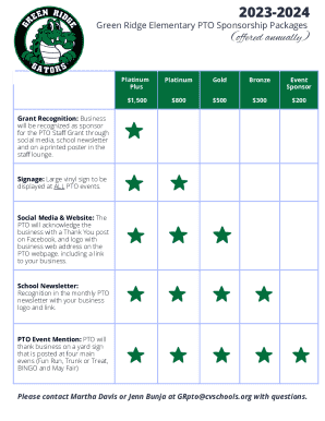 Green Ridge Elementary Pto Sponsorship Packages