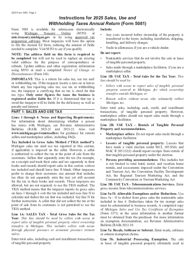 Instructions for 2025 Sales, Use and Withholding Taxes Annual Preview on Page 1