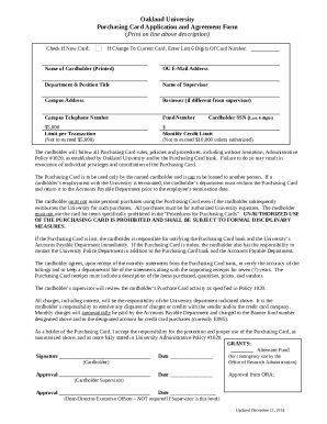 Purchasing Card Application and Agreement Form