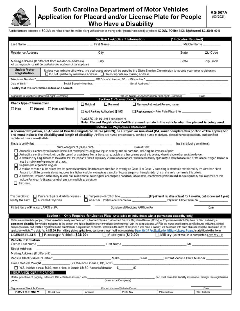 Sc Handicap Placard Application