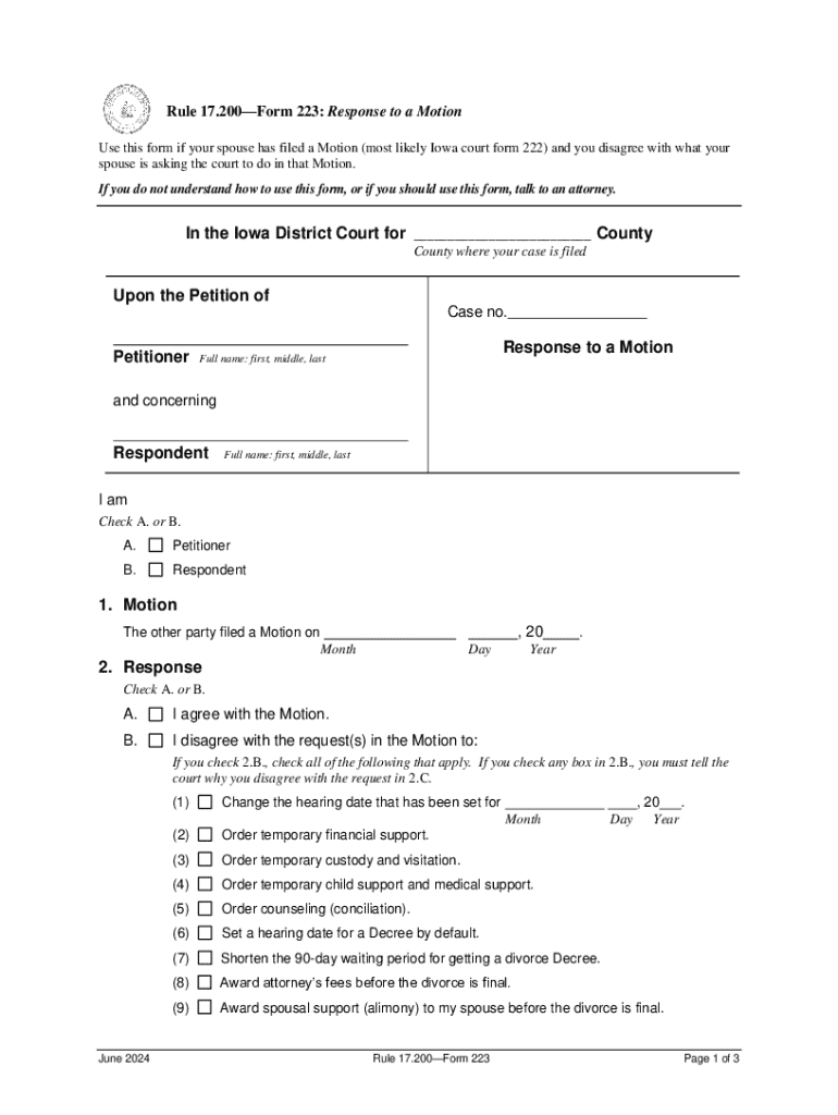 In the Iowa District Court for County Upon the Petition of Response Preview on Page 1
