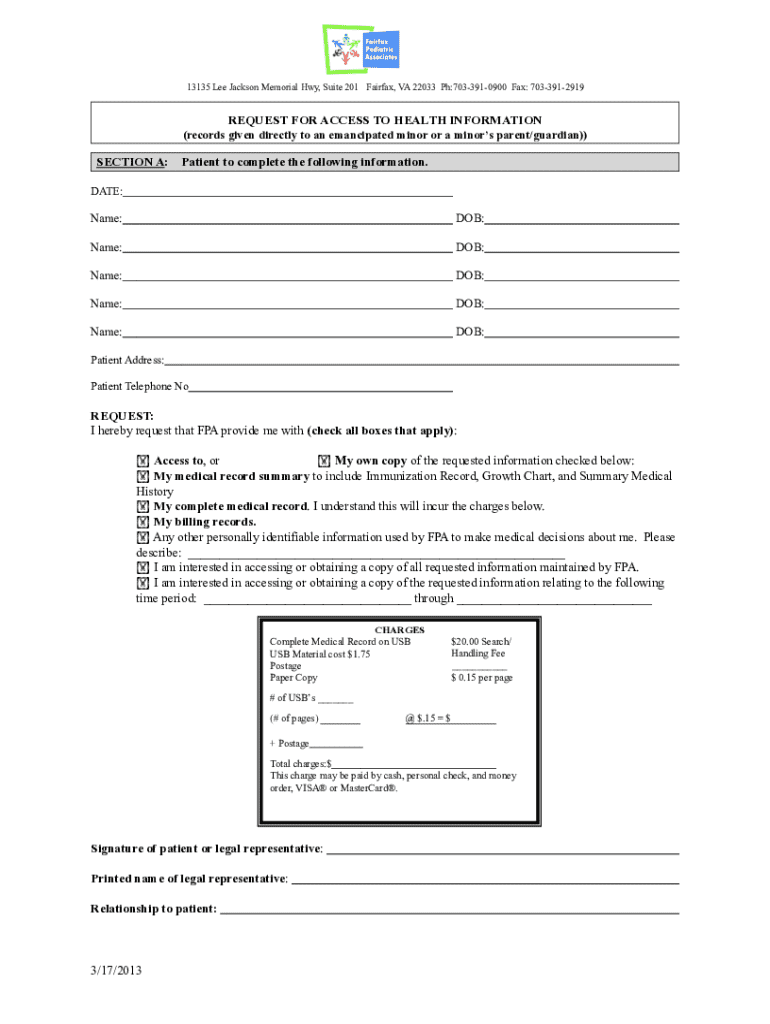 Health Information Access Request Form - Blank Fillable Template | Fill ...