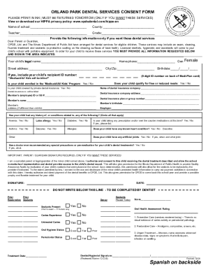 Orland park dental services consent form