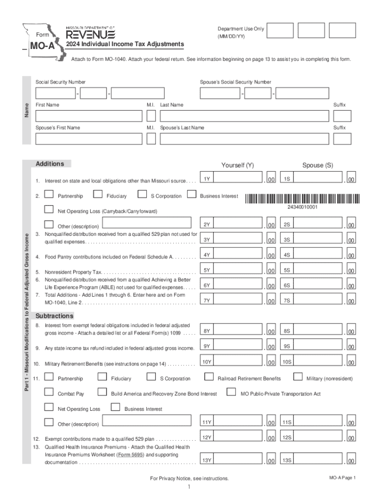 2024 Individual Income Tax Adjustments Preview on Page 1