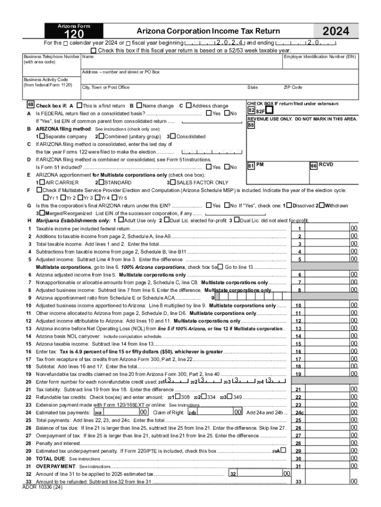 Arizona Form 120 Preview on Page 1