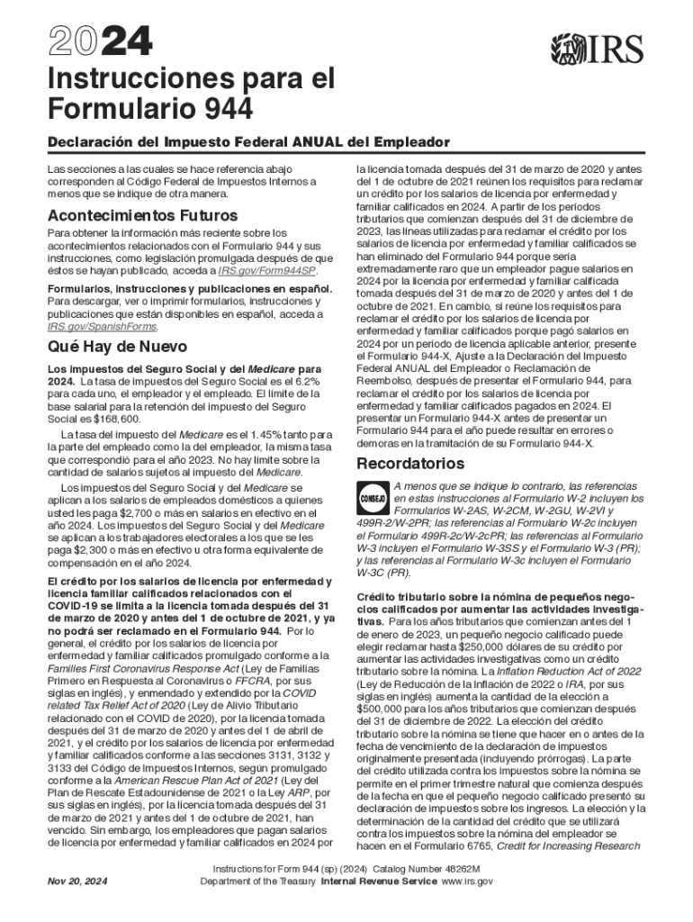 2024 Instrucciones para el Formulario 944 Preview on Page 1