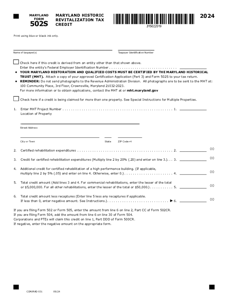 2024 Maryland 502S Maryland Heritage Structure Rehabilitation Tax Credit Preview on Page 1