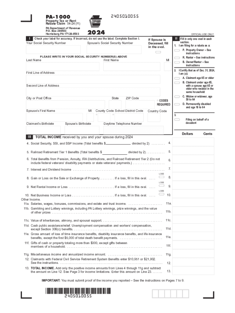 pa rent rebate form Preview on Page 1