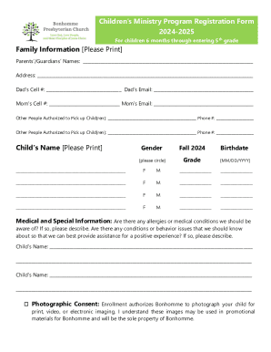 Children’s Ministry Program Registration Form