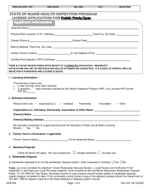 License Application for Public Pools/spas