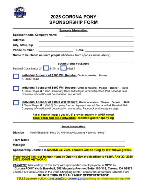 2025 Corona Pony Sponsorship Form