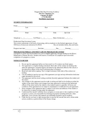 Doggone Rite Dog Grooming Academy Enrollment Agreement