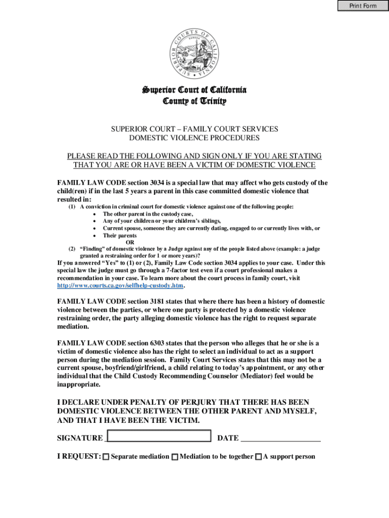 Form PacketsSuperior Court of CaliforniaCounty of Trinity Preview on Page 1