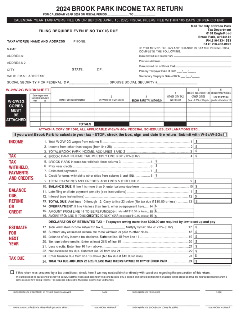 Brook Park Income Tax Return Preview on Page 1