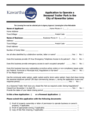 Application to Operate a Seasonal Trailer Park