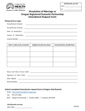 Dissolution of Marriage or Oregon Registered Domestic Partnership Amendment Request Form
