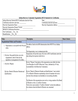Indiana Recovery Network Rco Certification Interview Form
