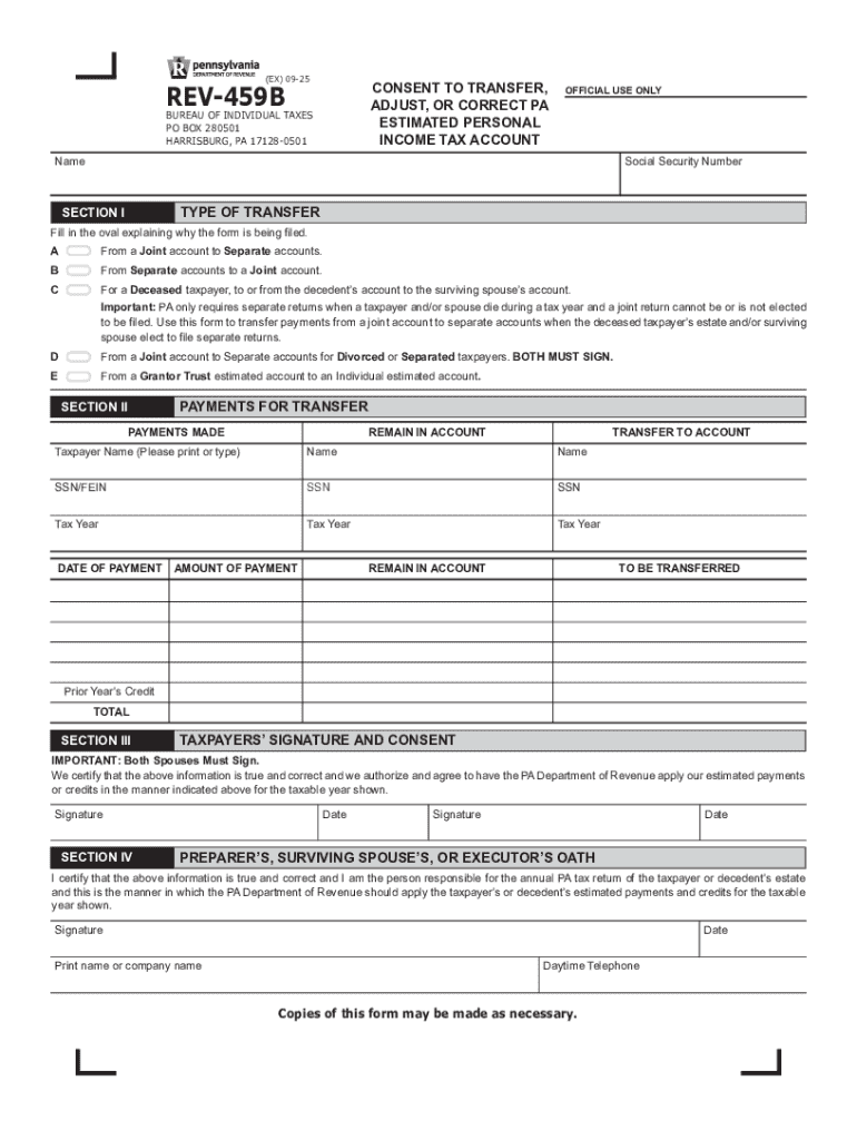 PA REV-459B Consent to Transfer Preview on Page 1