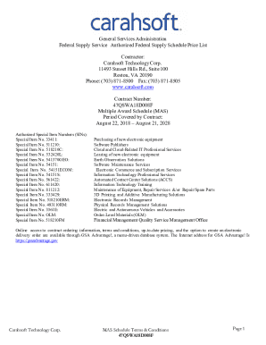 Federal Supply Schedule Price List