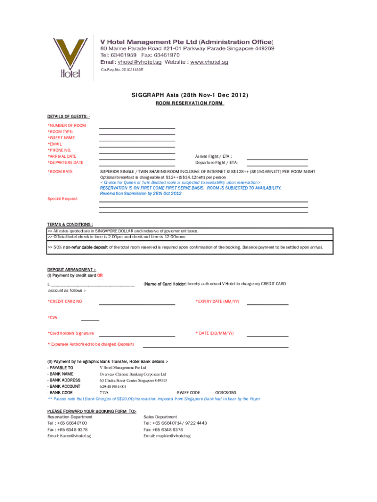 Fillable Online Room Reservation Form for Siggraph Asia Fax Email Print ...