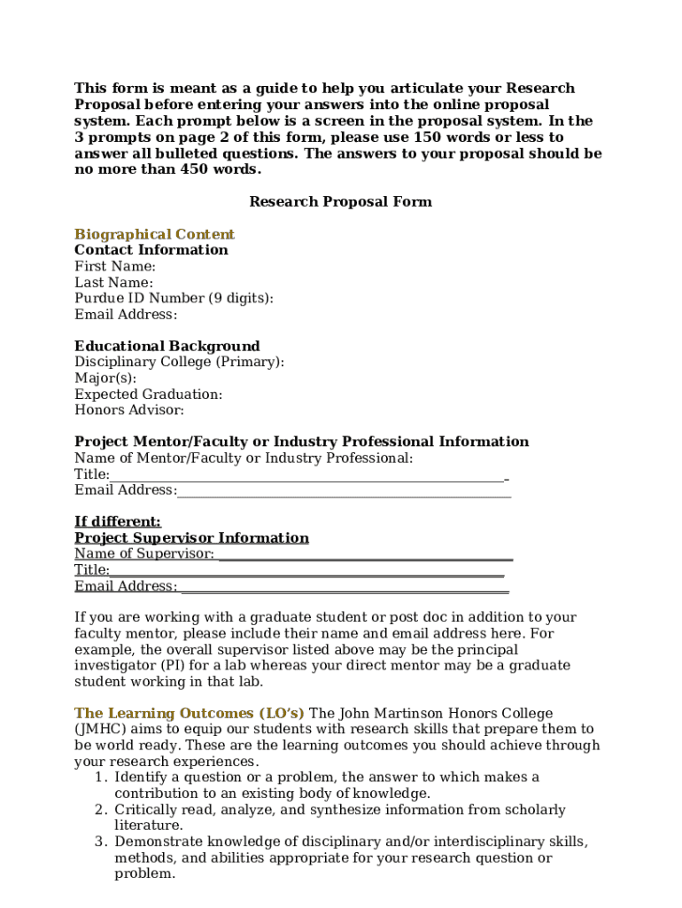 Research Proposal honors purdue Doc Template pdfFiller