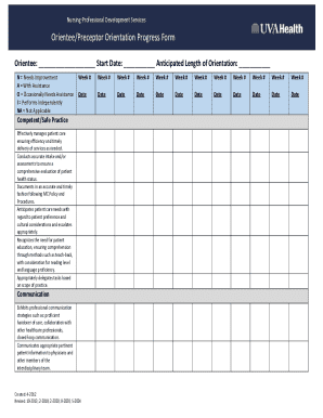 Orientee Preceptor Orientation Progress Form