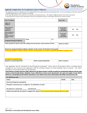 Appendix 1 Application for Exceptional Leave of Absence