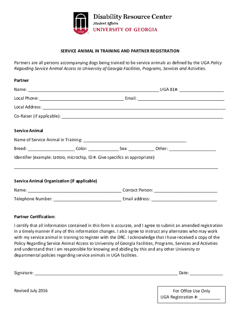 SERVICE ANIMAL IN TRAINING AND PARTNER REGISTRATION Preview on Page 1