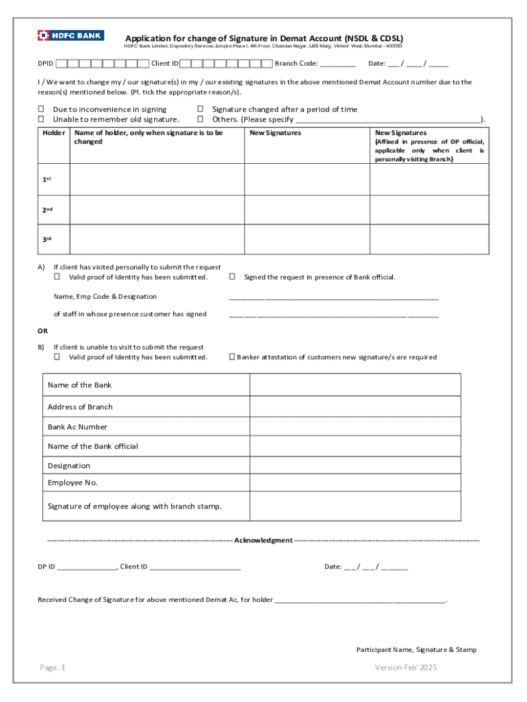 Change of Signature in Demat Account - Blank Fillable Template | Fill ...