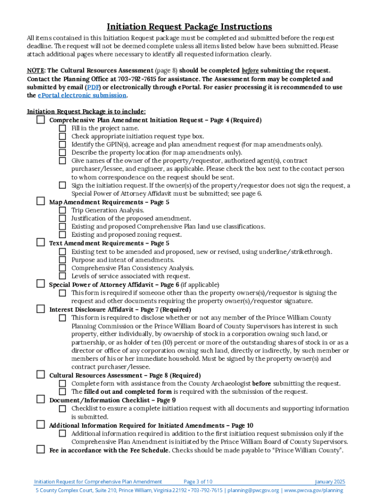 Initiation Request Package for Comprehensive Plan Amendment Preview on Page 1