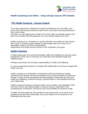 Fillable Online Health Coaching Core Skills – 2-day Full Day Course ...