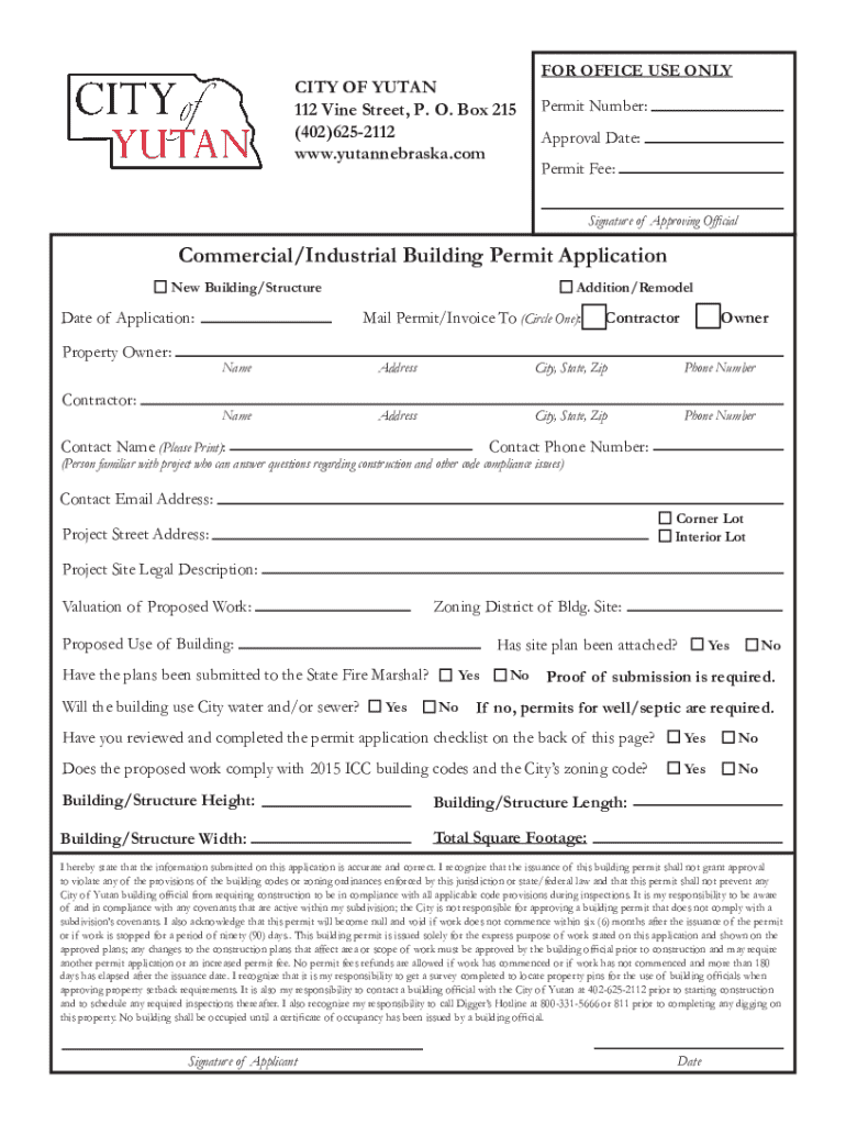 Photo inspiration: Types Of Industrial Building Permits And Fees Reference: Fillable Online City Of Yutan Commercial Industrial Building Permit