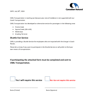 Fillable Online Cnrl Shuttle Service Participation Fax Email Print ...