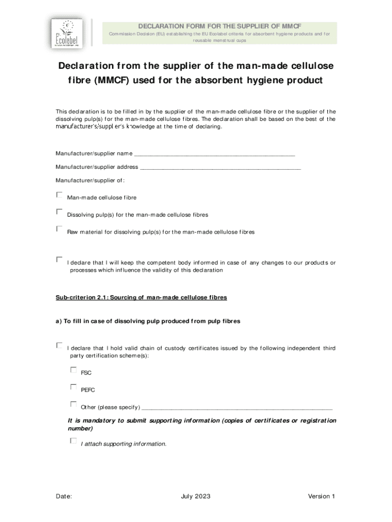 Fillable Online Declaration Form for the Supplier of Man-made Cellulose ...