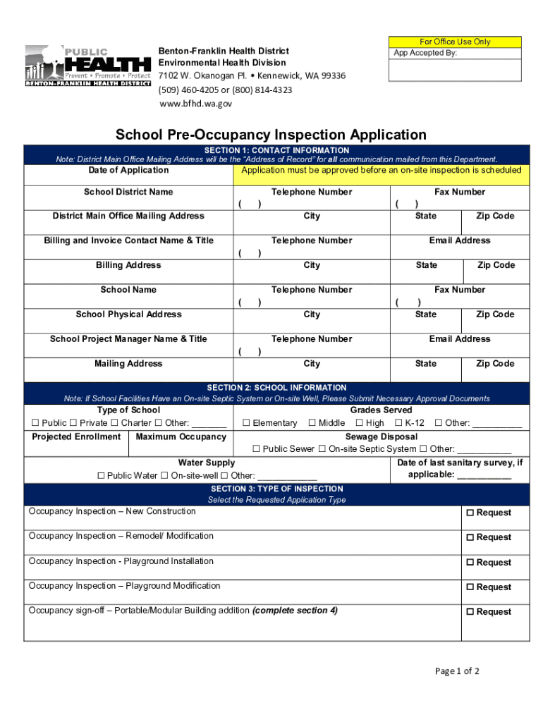 Fillable Online School Pre-occupancy Inspection Application Fax Email ...