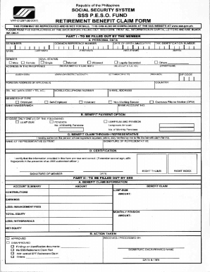 Philippines Retirement Benefit Claim Form
