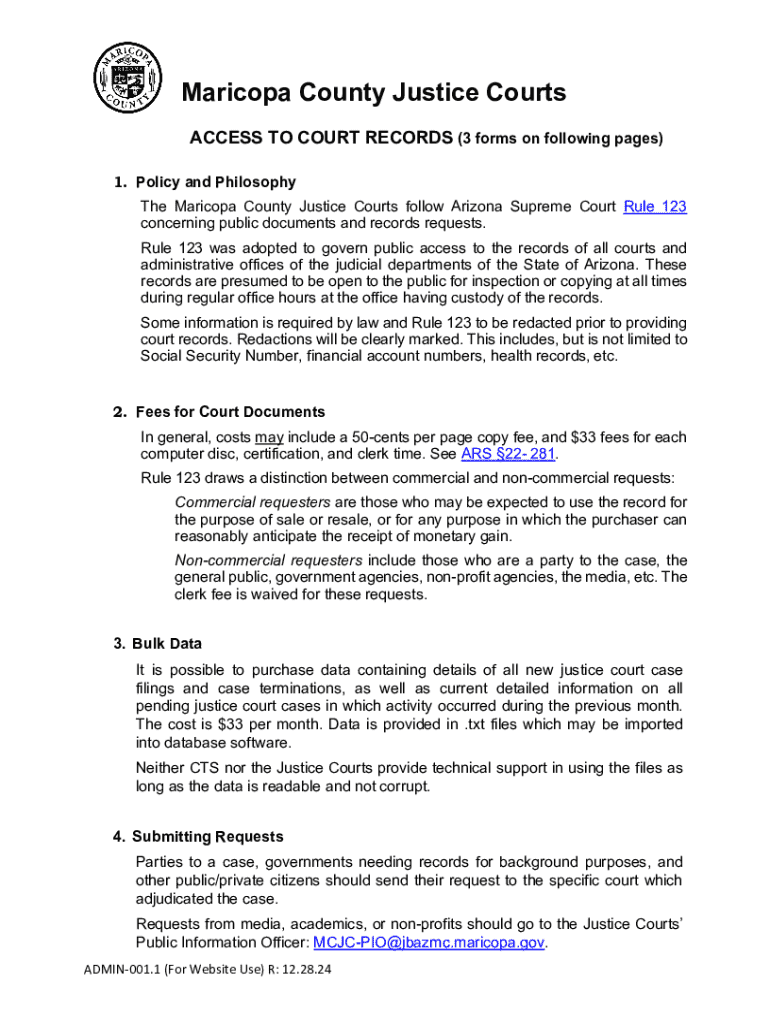 Fillable Online Maricopa County Justice Courts Access to Court Records