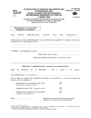French Business Tax Certificate 2025