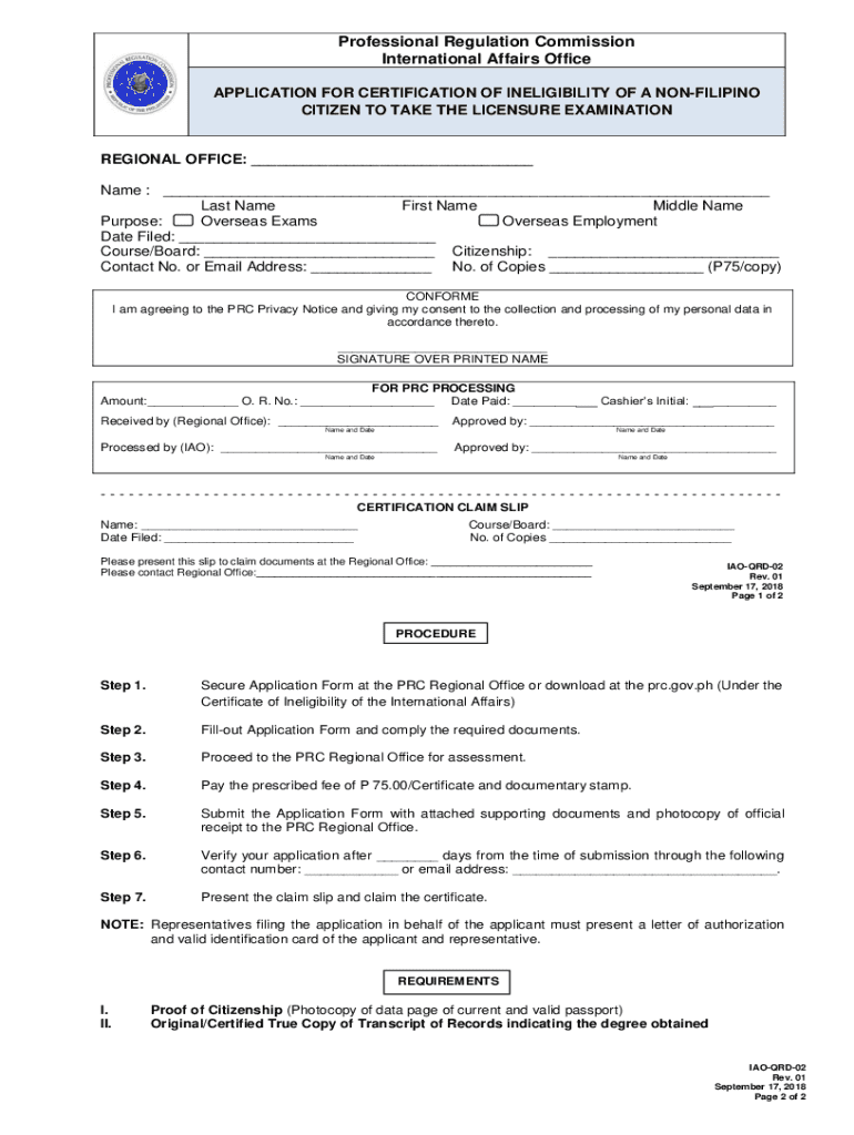 Fillable Online Application for Certification of Ineligibility of a Non ...