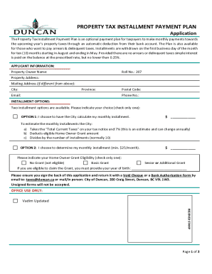 Property Tax Installment Payment Plan Application