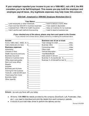 2024 self – employed or 1099-nec employee worksheet (sch c)