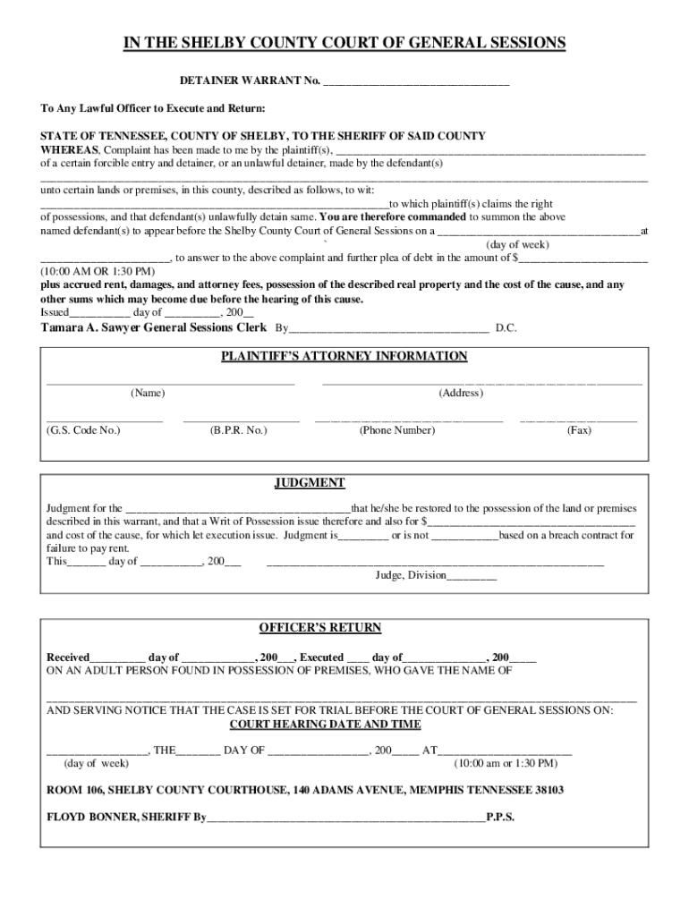 Detainer Warrant Preview on Page 1