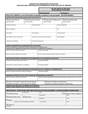 Request for sacramental certificates