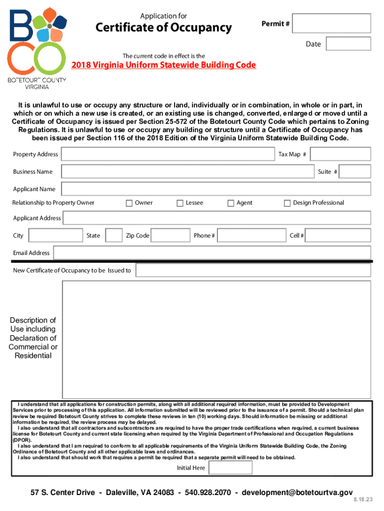 Application for Certificate of Occupancy Preview on Page 1