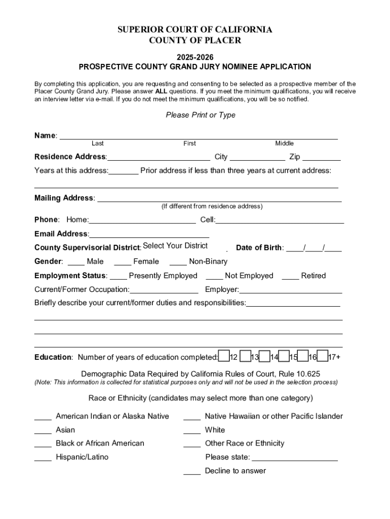 Prospective County Grand Jury Nominee Application Preview on Page 1