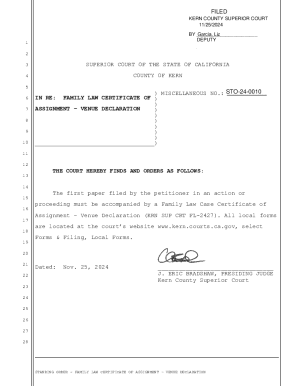 Family Law Certificate of Assignment – Venue Declaration