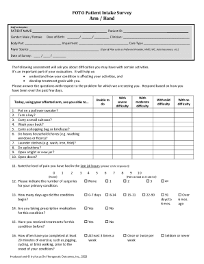 Fillable Online Patient Intake Survey for Arm/hand Impairment Fax Email ...