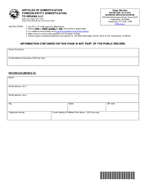 Indiana Articles of Domestication Form 56357